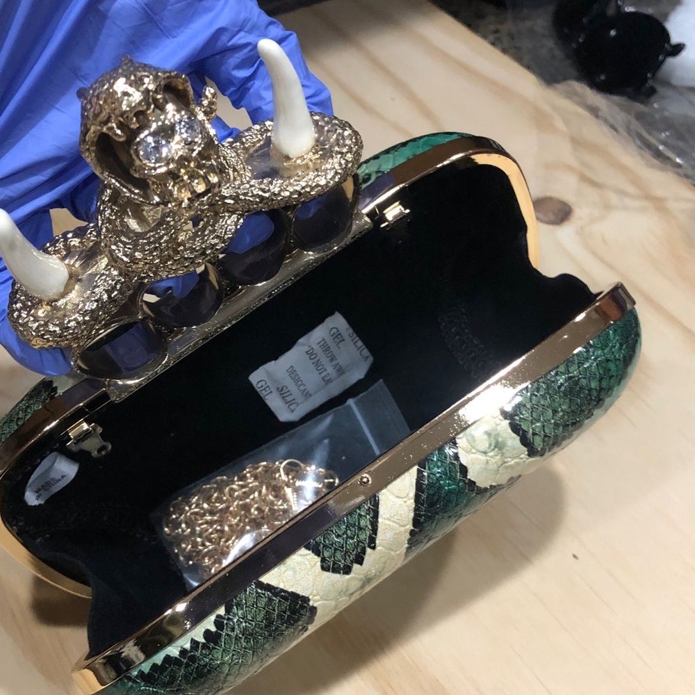 Green and Gold hardware,Snake Clutch knuckles unicorn rings and snake pattern. - Picture 8 of 12